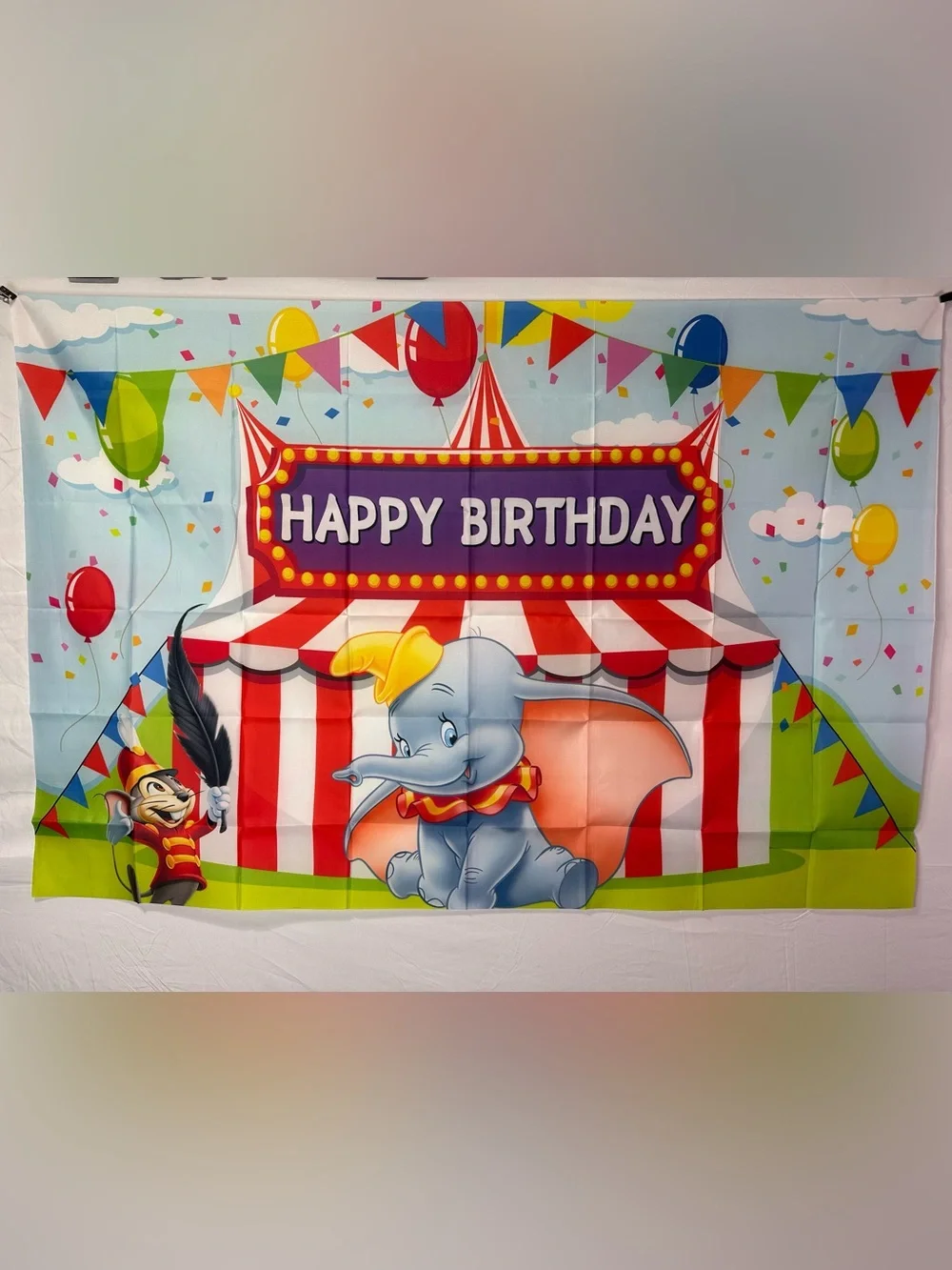 Dumbo Happy Birthday Backdrop Banner 5x3Ft.